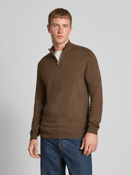 ONLY & SONS Regular fit schipperstrui van een mix van katoen en viscose, model 'LOUI' Donkerbruin gemêleerd - 4