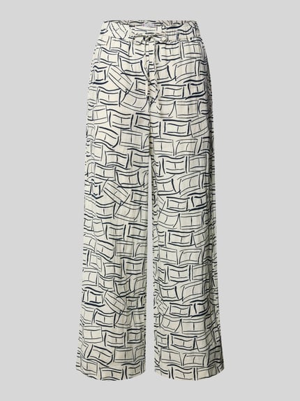 Produktfoto, Loose Fit Weite Hose aus reinem Leinen von Tommy Hilfiger, Optik:Allover-Muster, Passform:Wide Leg, Bundabschluss:elastisch mit Tunnelzug, Eingrifftaschen, Gesäßtaschen, Material:Leinen, beige-weiß mit schwarzem Muster, leichte Textur