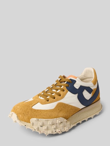 Productfoto, Sneaker aus Leder-Textil-Mix met afgeronde punt, vetersluiting, profielzool, mix van leer en textiel, Barracuda, hakhoogte maat 44: 3 cm, schachthoogte maat 44: 10 cm, schachtbreedte maat 44: 10 cm