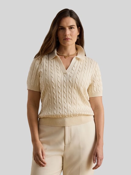 Lauren Ralph Lauren Regular Fit Poloshirt aus gewebtem Baumwoll-Mix  Ecru 6