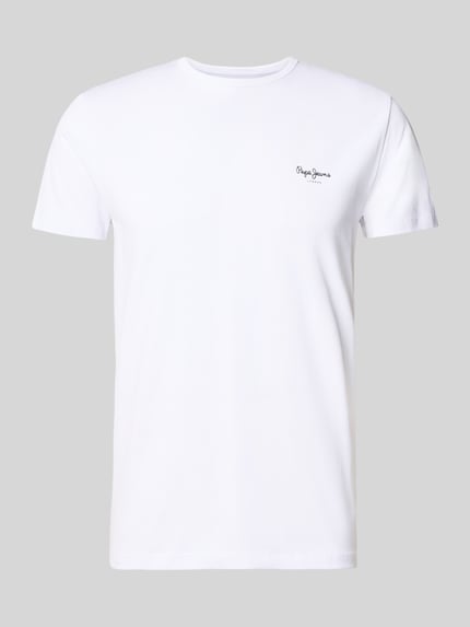 Produktfoto, Slim Fit T-Shirt aus Baumwoll-Viskose-Mix Modell 'ORIGINAL BASIC 3' von Pepe Jeans in Weiß mit Melange-Optik, Label-Schriftzug, Jersey Textur