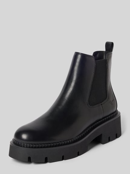 Produktfoto, czarne botki z materiału skóropodobnego Stiefeletten in Leder-Optik von Tamaris, damskie botki, gładka powierzchnia, masywna podeszwa
