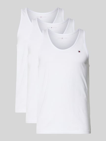Productfoto, Tank Top uit pure katoen in 3-pack van Tommy Hilfiger, uni wit, regular fit, logodetail, brede bandjes, fijne ribtextuur