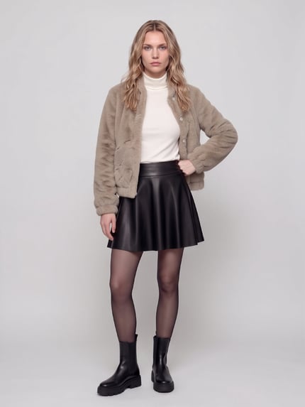 Jake*s Casual Webpelzjacke mit verdecktem Druckknopfverschluss Taupe 1