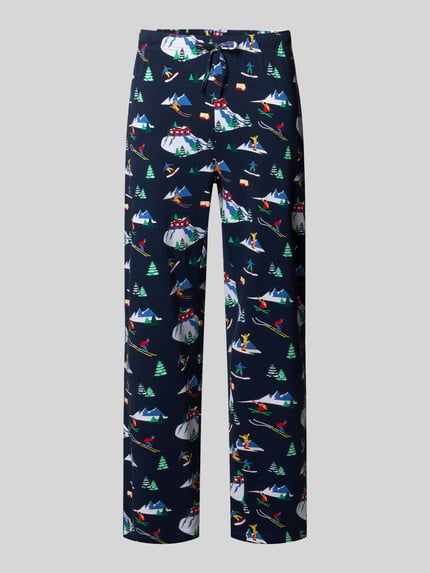 Christian Berg Men Regular Fit Pyjama-Hose im Allover-Look Marine 1