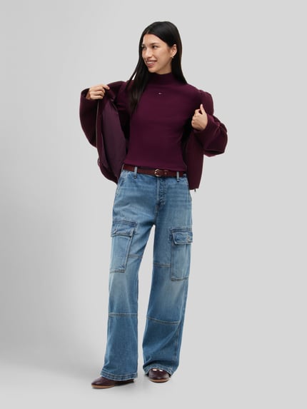 Tommy Jeans Slim Fit Langarmshirt aus Baumwoll-Mix Bordeaux 1