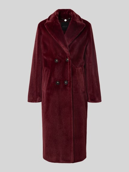 Marc Cain Regular fit lange jas van teddybont in maxilengte Bordeaux - 2