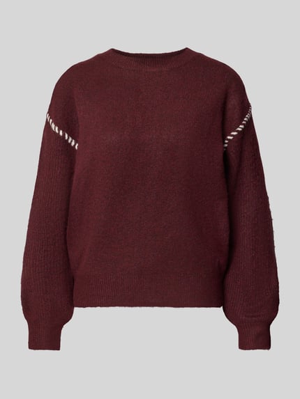 FREE/QUENT Sweter z dzianiny z okrągłym dekoltem model ‘Kinlock’ Bordowy 2