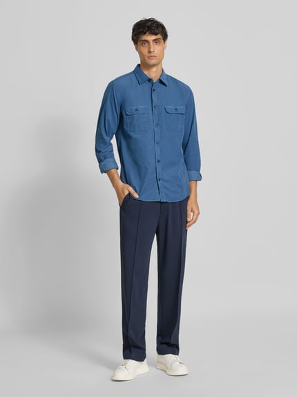OLYMP Level 5 Regular fit ribcordoverhemd met kentkraag Jeansblauw - 1