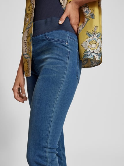 FREE/QUENT Slim Fit Jeans mit breitem elastischem Bund Modell 'SHANTAL' Jeansblau 3