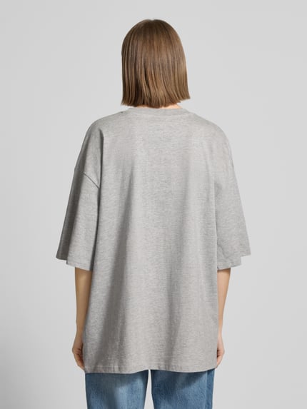 REVIEW Oversized T-Shirt mit Viskose-Anteil und Label-Print Hellgrau Melange 5