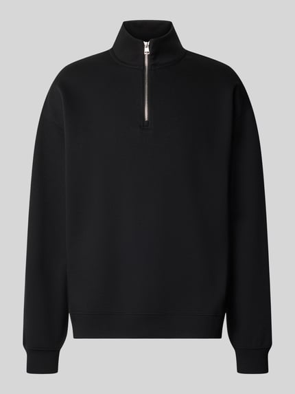 Produktfoto, schwarzer Regular Fit Troyer aus Baumwoll-Mix Modell 'Dalizip' von HUGO, glatte Textur, dezenter Glanz, Herren Troyer von HUGO