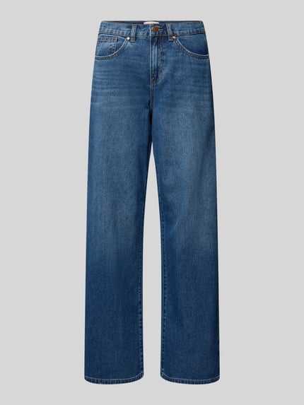 Produktfoto, Wide Leg Jeans aus reiner Baumwolle Modell 'HOPE' von Only in klassischem Blau, 5-Pocket-Design mit Label Patch, Nieten und Gürtelschlaufen, Denim-Struktur, High-Waist-Passform.