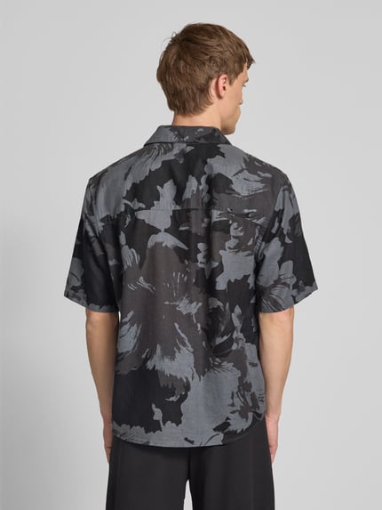 ONLY & SONS Relaxed Fit Freizeithemd aus Baumwoll-Leinen-Mix Modell 'CAIDEN' Black 5