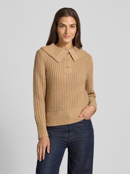 OPUS Sweter z dzianiny z prążkowanymi wykończeniami model ‘Proyer’ Camel 4