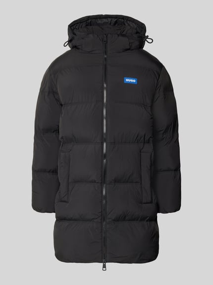 HUGO Blue Regular fit gewatteerde lange jas met labelpatch, model 'BODI' Zwart - 2
