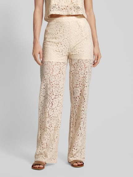 OBJECT Wide Leg Stoffhose mit Häkelspitze Modell 'IBI' Beige 4