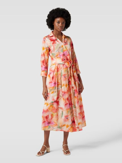 0039 Italy Midi-jurk met strikceintuur, model 'Julene' Abrikoos - 4