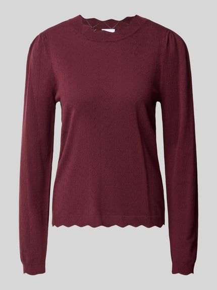 Productfoto, bordeauxrode Strickpullover aus Viskose-Mix Modell 'femi' van VILA met ronde hals, regular fit, fijne textuur, damesmode