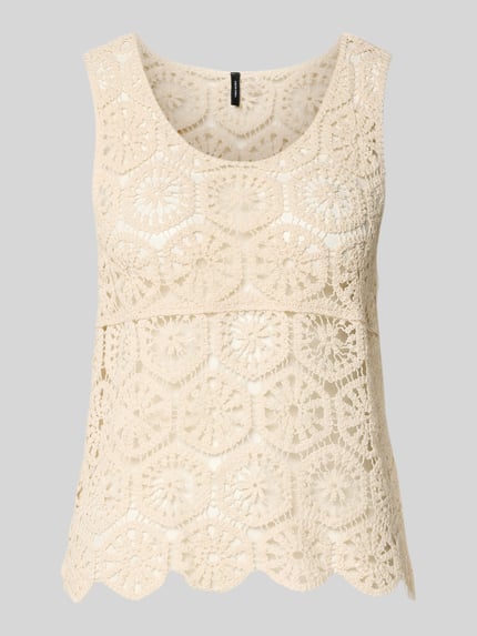 Produktfoto, Regular Fit Blusentop aus Baumwoll-Mix Modell 'ELSA' von Vero Moda, Optik: Unifarben, Länge: Cropped, Häkelspitze, U-Ausschnitt, ärmellos, strukturierte Spitze, Damen, Baumwoll-Mix