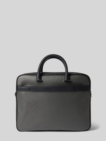 Produktfoto, Laptoptasche mit Monogramm Muster Modell 'RAY_MN_S' von BOSS in Unifarben Optik mit Allover-Muster, Kunstleder, Label-Stitching, Label-Prägung, Seitentasche, Hauptfach, Reißverschlussfach, Laptopfach, Organizerfach, Reißverschluss, Tragehenkel, abnehmbarer Schulterriemen.