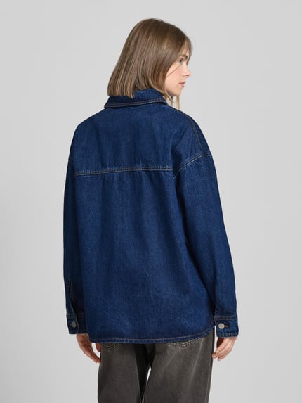 REVIEW Oversized Jeansjacke aus reiner Baumwolle mit Brusttaschen Dunkelblau 5