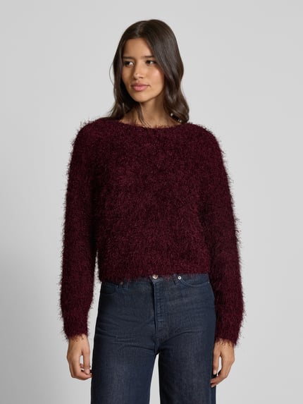 Oui Strickpullover aus Effektgarn mit Rundhalsausschnitt Bordeaux 4