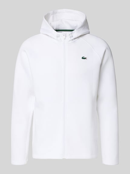 Produktfoto, Regular Fit Sweatjacke mit Baumwoll-Anteil von Lacoste Sport, efekt: jednolity kolor, mieszanka bawełny, scuba, zamek błyskawiczny, naszywka z logo, kaptur z tunelem, długi rękaw, wpuszczane kieszenie