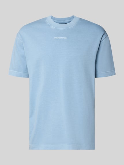 Produktfoto, Relaxed Fit T-Shirt aus reiner Baumwolle von Marc O'Polo in Optik: Unifarben, Passform: Relaxed-Fit, Label-Schriftzug, Rundhals, Ärmelform: Kurzarm, Materialverarbeitung: Jersey, Material: Reine Baumwolle, hellblau, glatte Oberfläche