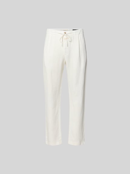 Produktfoto, Tapered Fit Leinenhose van closed in zuiver linnen, tapered fit, steekzakken, achterzakken, elastische band met tunnelkoord, binnenbeenlengte 73 cm, bandwijdte 41 cm, kleur gebroken wit, gladde textuur