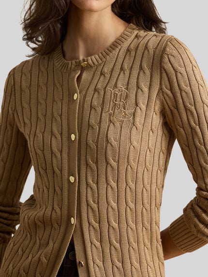Lauren Ralph Lauren slim fit gebreid jack van mix van katoen en viscose Camel - 3