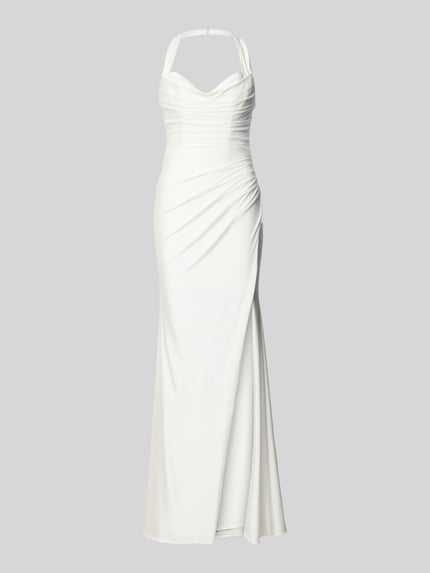 Produktfoto, Brautkleid mit marszczeniami od Luxuar, kolor biały, krój slim fit, rozporek, wiązanie na szyi, długość tyłu 125 cm, szerokość klatki piersiowej w rozmiarze 36: 26 cm