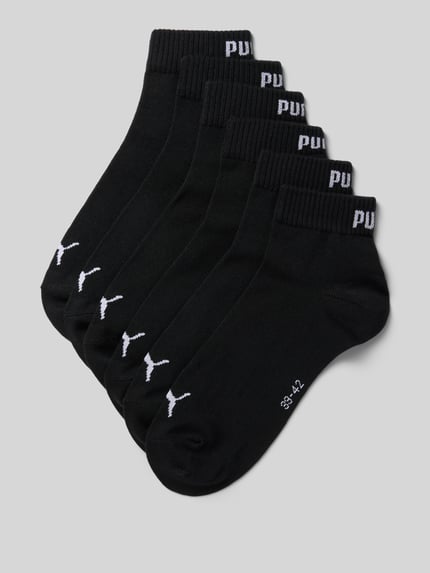 Produktfoto, Socken aus Baumwoll-Mix im 6er-Pack von PUMA in Schwarz mit weißen Logos, weiche Textur, Herren Socken von PUMA