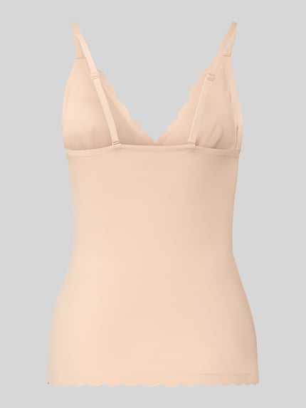 Produktfoto, Unterhemd met golvende zoom en uitneembare pads van Skiny, materiaalmix met stretch, nauwsluitend, verstelbare bandjes, model 'camisole', effen lichtbeige, zachte textuur