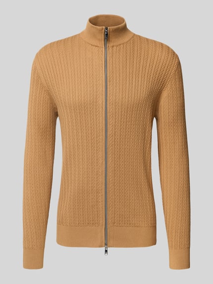 Produktfoto, Strickjacke mit Reißverschluss von Christian Berg Men, bawełniana, slim fit, prążkowana faktura, kolor musztardowy