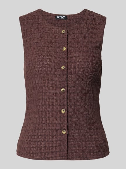 Produktfoto, Slim Fit bodywarmer met seersucker structuur model 'ILSE' van Only, effen look, ronde hals, structuur, dames, materiaalverwerking seersucker