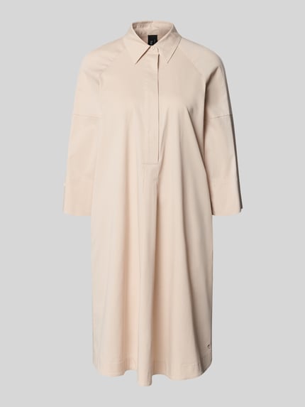 Produktfoto, Hemdblusenkleid mit überschnittenen Schultern von Marc Cain, beige, gerader Schnitt, 3/4-Arm, Baumwolle mit Viskose-Anteil.
