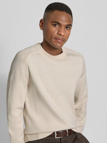 BOSS Regular fit gebreide pullover van een mix van katoen en scheerwol, model 'HIDONEO' Offwhite - 3