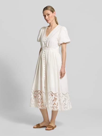 SUNCOO PARIS Midikleid mit Loch-Stickerei Modell 'Cecily' Weiss 1