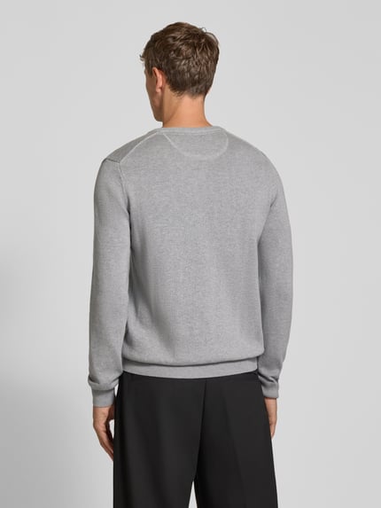 Christian Berg Men Regular fit gebreide pullover van mix van katoen en wol Lichtgrijs gemêleerd - 5