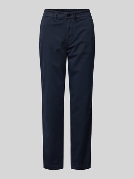 Productfoto, Slim Fit Hose in verkürzter Passform Modell 'GABBY' van Lauren Ralph Lauren, donkerblauw katoen-stretch, steekzakken, achterzakken.