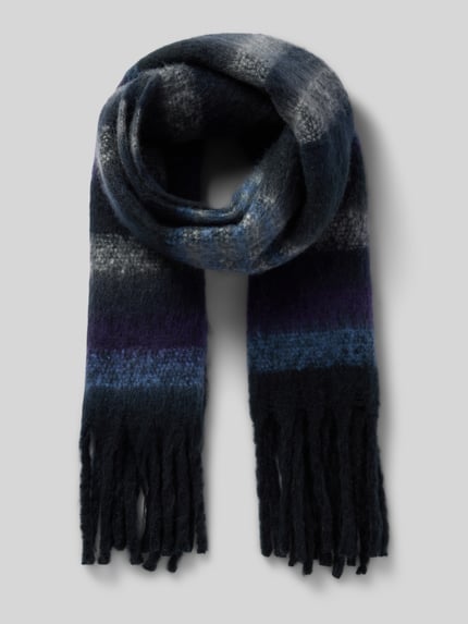 ICHI Sjaal met franjes, model 'IAMETTE' Blauw - 1