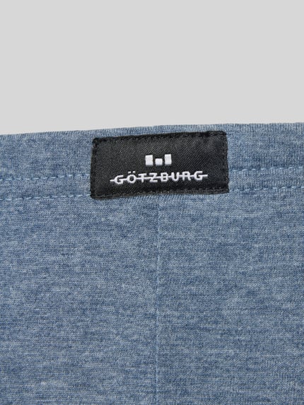 Produktfoto, Slip mit Label-Detail im 3er-Pack von Götzburg Wäsche, Reine Baumwolle, eng anliegender Schnitt, meliertes Blau, Detailaufnahme