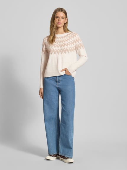 ONLY Regular Fit Strickpullover mit Norwegen-Muster Modell 'FRY' Ecru Melange 1