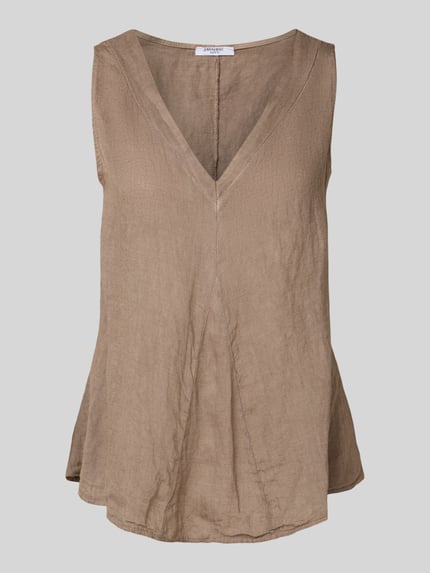 ZABAIONE Regular Fit Leinenblusentop mit V-Ausschnitt Modell 'Lu44cia' Taupe 2