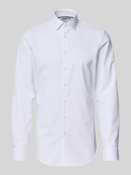 Produktfoto, Slim Fit Businesshemd mit extra langem Arm von Jake*s in Weiß, Material-Mix mit Stretch-Anteil, Kentkragen, Knopfleiste, Herren, Rückenlänge 51 cm, Schulterbreite 40 cm, Ärmellänge 71 cm