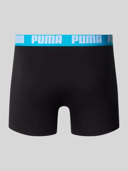 Produktfoto, schwarze Trunk aus Baumwoll-Mix im 6er-Pack Modell 'Everyday' von PUMA mit blauem Bund, glatte Textur, Herren Pant & Trunk von PUMA