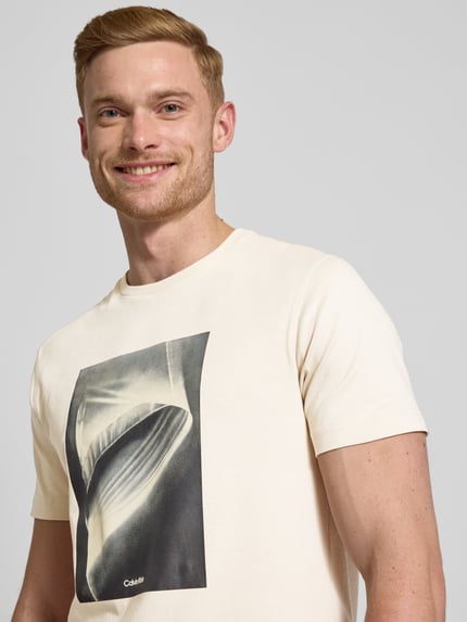 CK Calvin Klein T-shirt met labelprint Beige - 3
