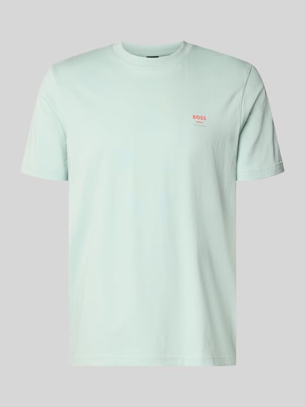 Produktfoto, jasnoniebieskie Regular Fit T-Shirt aus reiner Baumwolle Modell 'TE_GROOVE' von BOSS Orange, bawełna, gładki, krój regular fit, nadruk z logo, okrągły dekolt, krótki rękaw, jersey