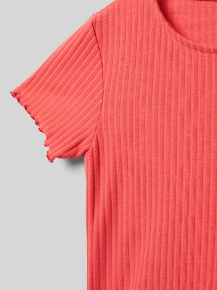ONLY Regular Fit T-Shirt mit Rüschen Saum Modell 'NELLA' Koralle 2